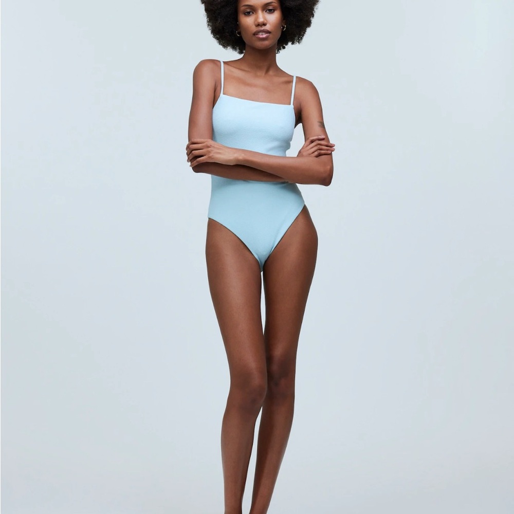 Madewell Sqaure Neck Tank One Piece Swimsuit White Size Large NWT